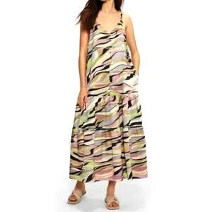 Ted Baker Midi Dress XS Warrenn Cami Sleeveless Multi Color Print Stripe Flare